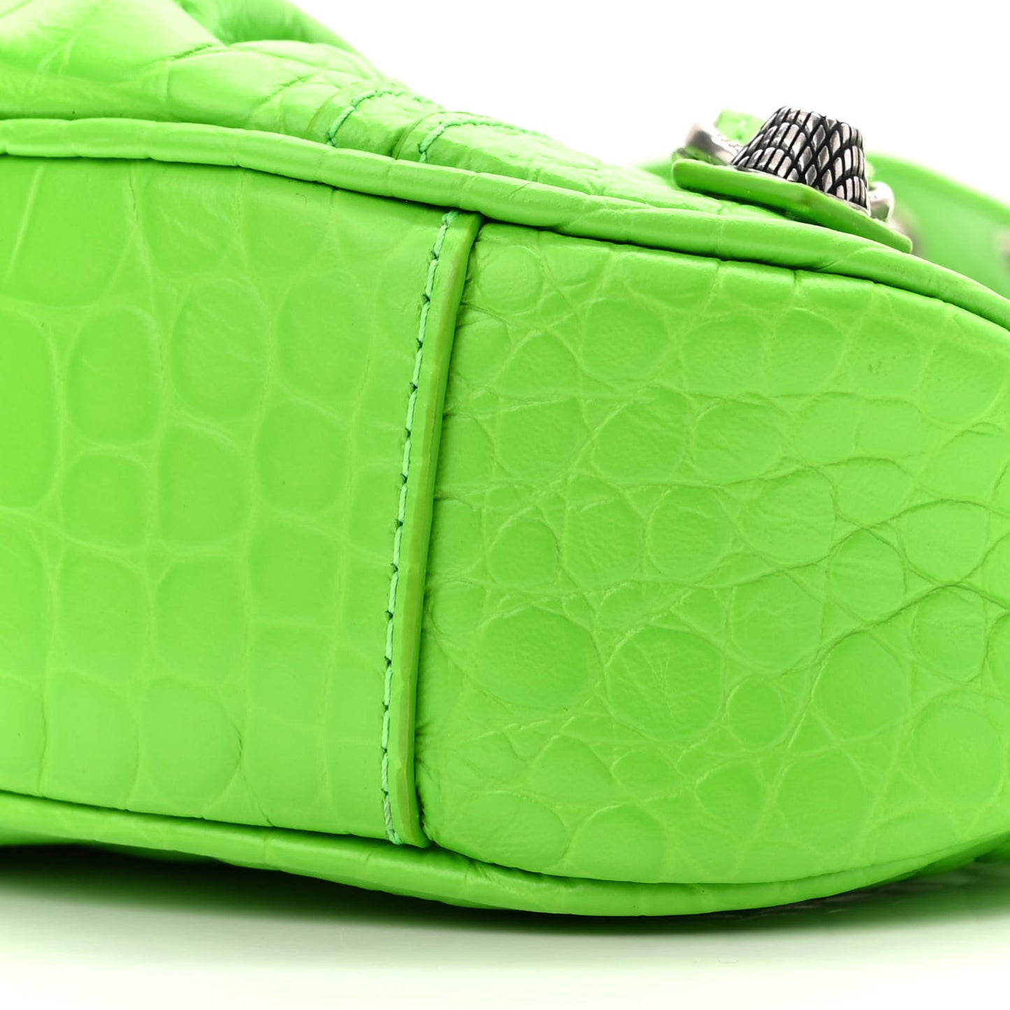 Extra Supple Calfskin Crocodile Embossed Le Cagole Shoulder Bag XS Acid Green