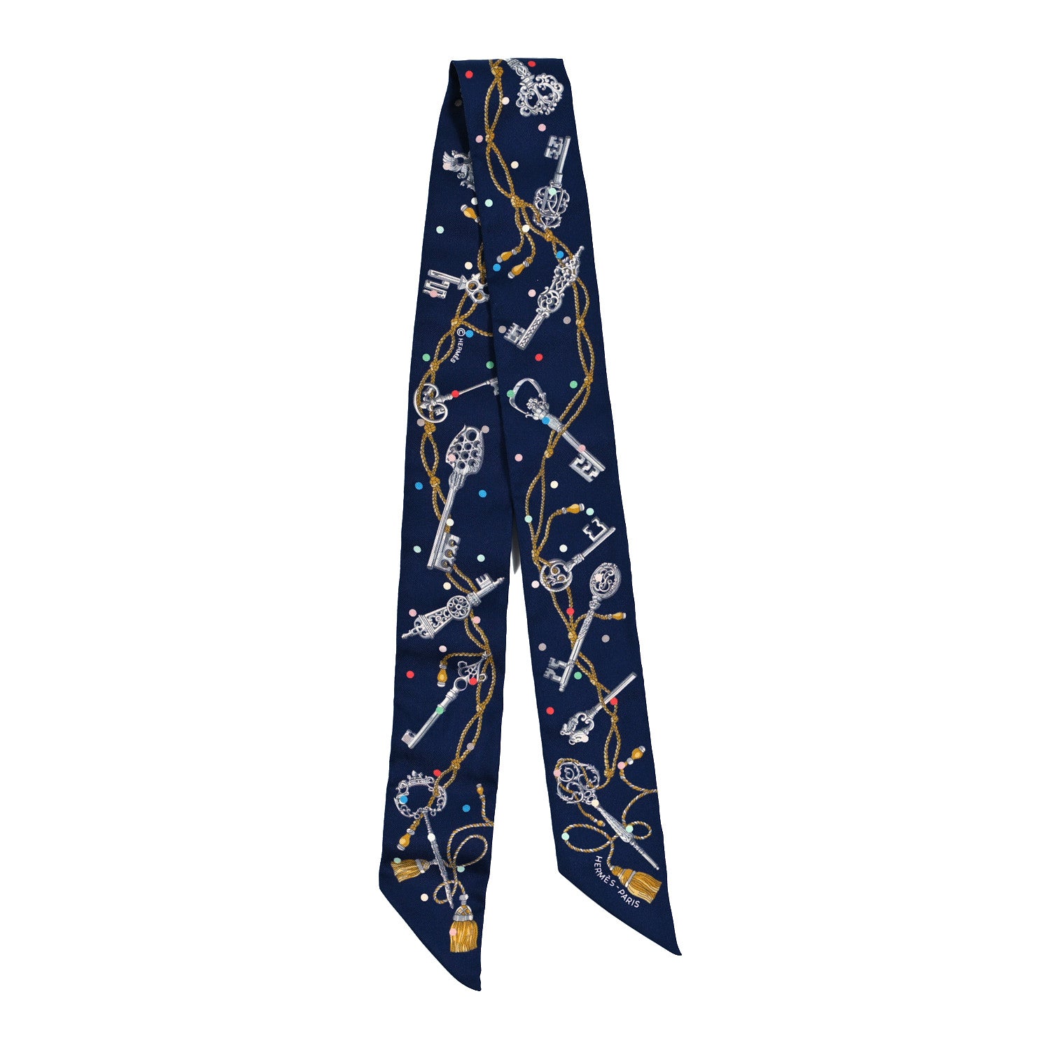 Hermes Silk Les Cles A Pois Twilly Marine Gris Argent 2 of 4