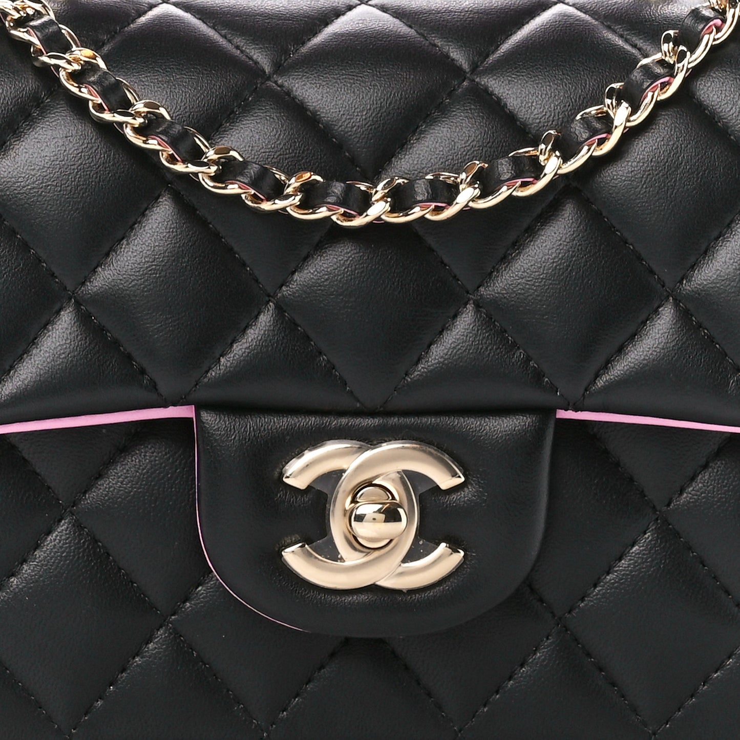 Lambskin Quilted Bi-Color Mini Top Handle Rectangular Flap Black Lilac