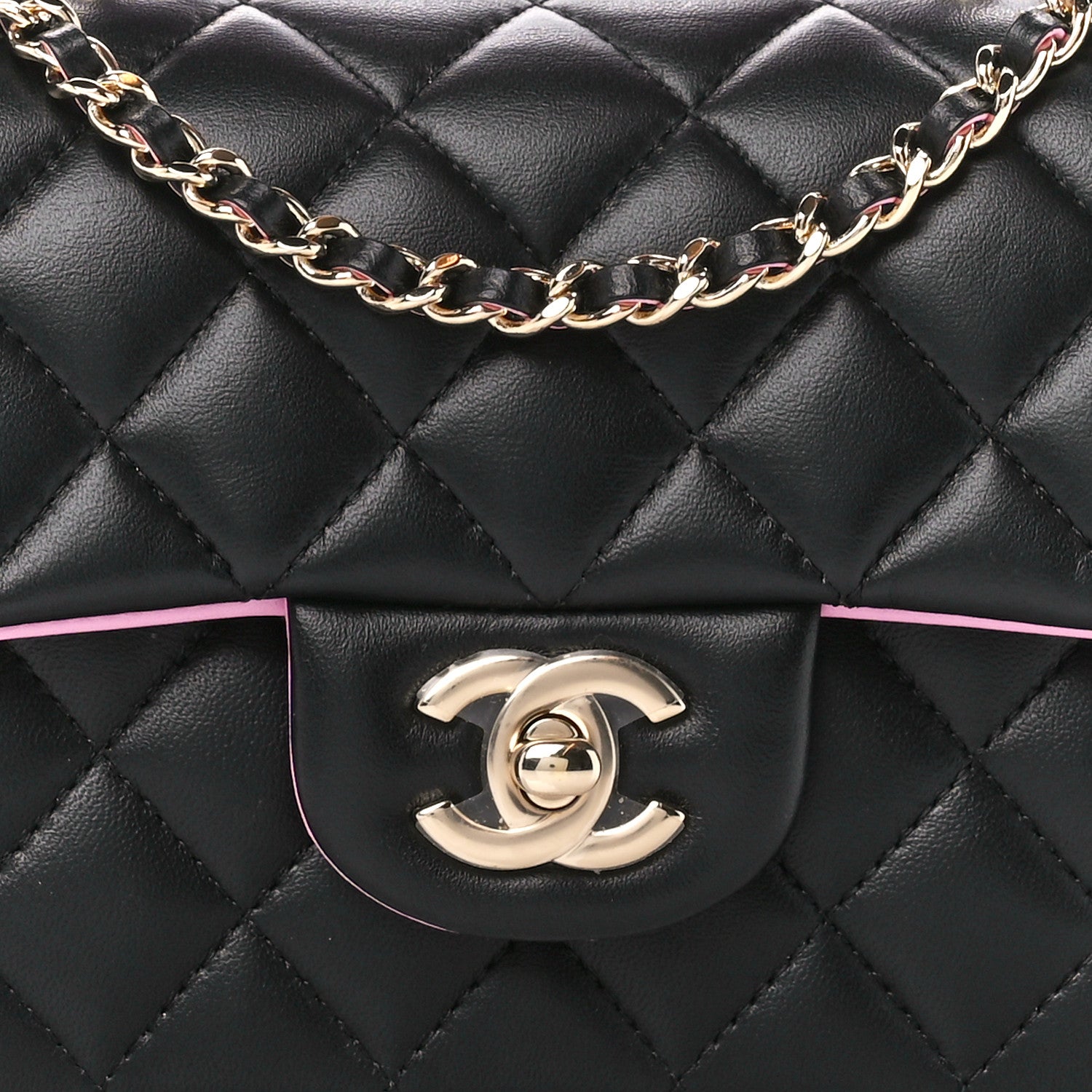 Chanel Lambskin Quilted Bi-Color Mini Top Handle Rectangular Flap Black Lilac 9 of 12