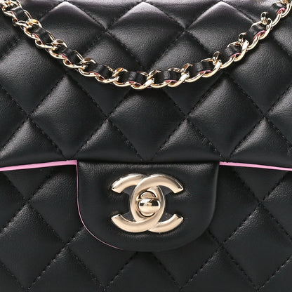 Chanel Lambskin Quilted Bi-Color Mini Top Handle Rectangular Flap Black Lilac 9 of 12