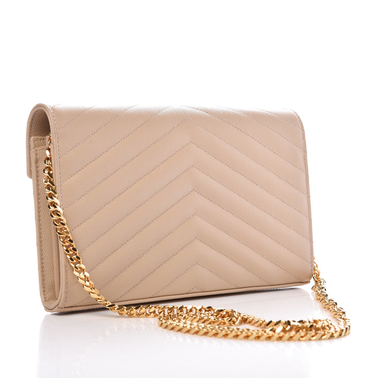 Saint Laurent Grain De Poudre Matelasse Chevron Monogram Chain Wallet Nude Powder 3 of 7