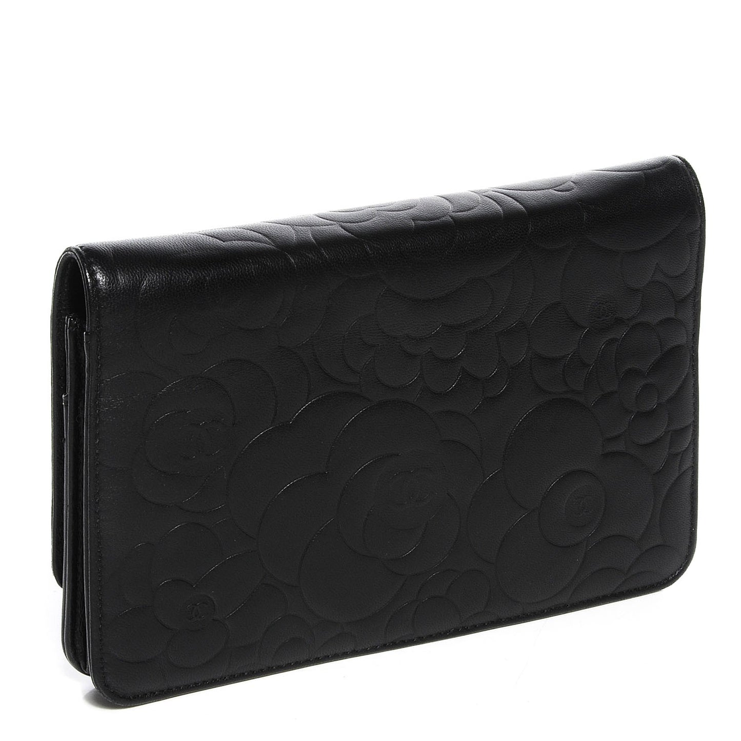 Lambskin Camellia Wallet on Chain WOC Black