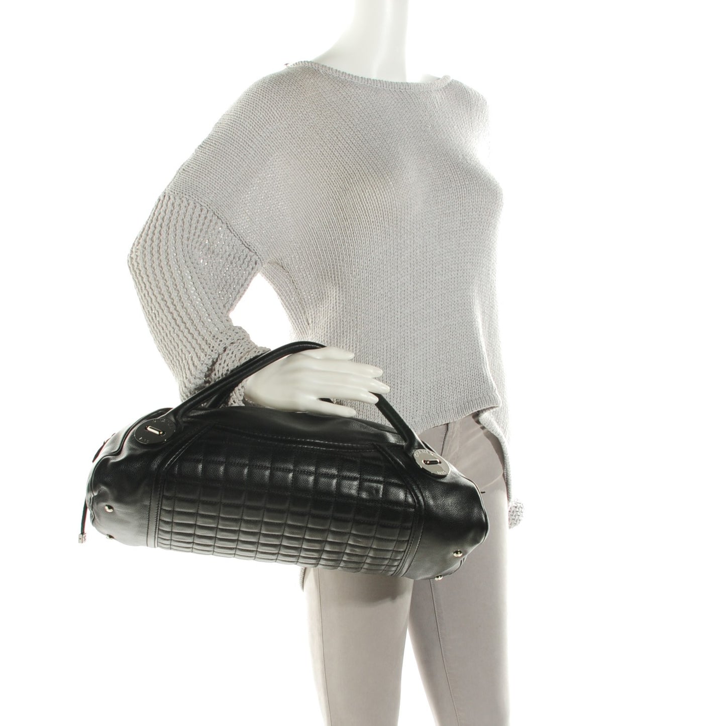 Caviar Square Quilted Dome Satchel Black