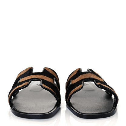 Hermes Horse Hair Zebra Print Oran Sandals 36 Black 2 of 8