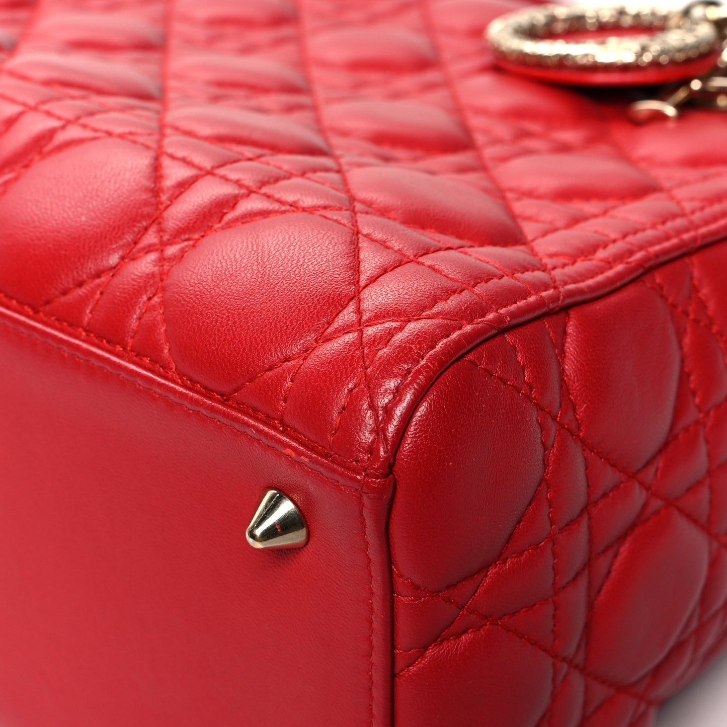 Lambskin Cannage Embellished Medium Lady Dior Red