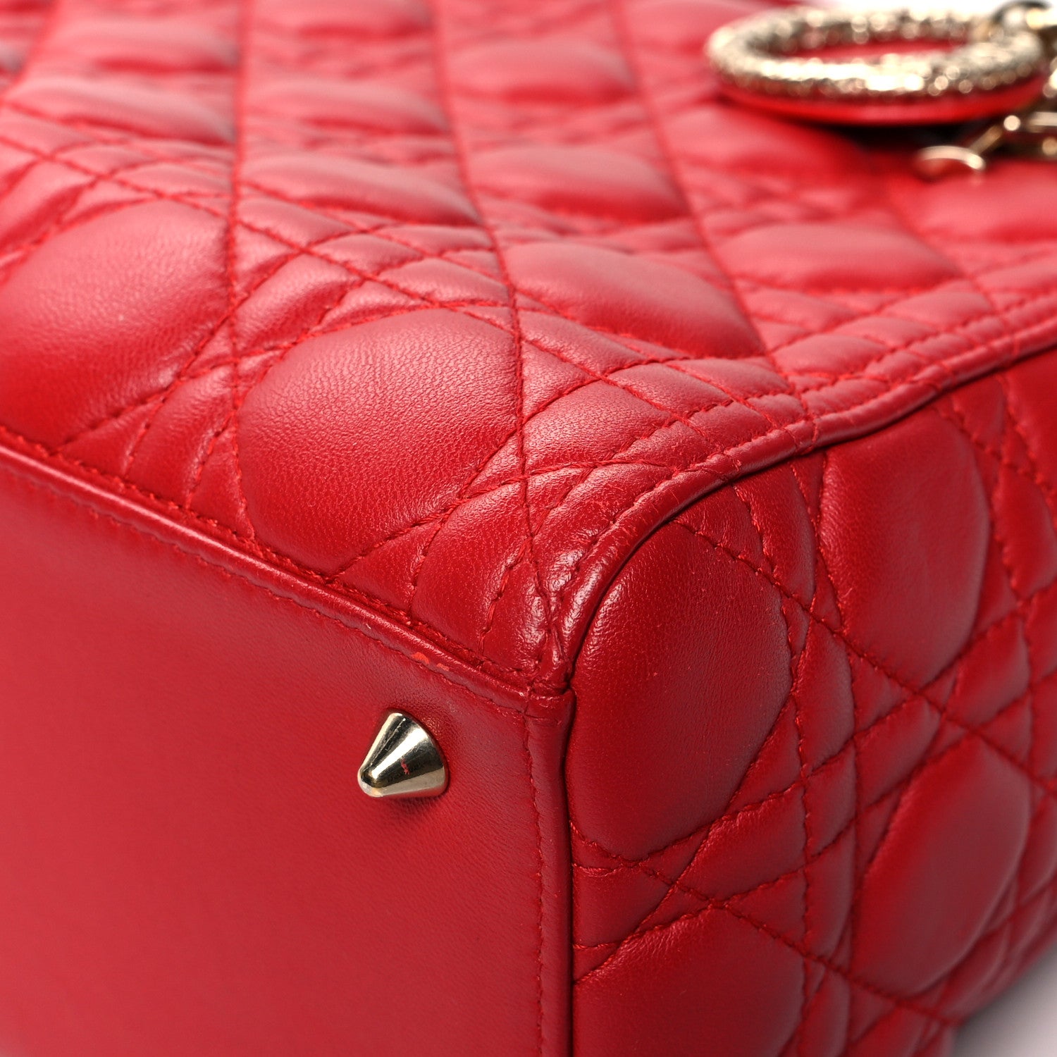 Christian Dior Lambskin Cannage Embellished Medium Lady Dior Red 8 of 13