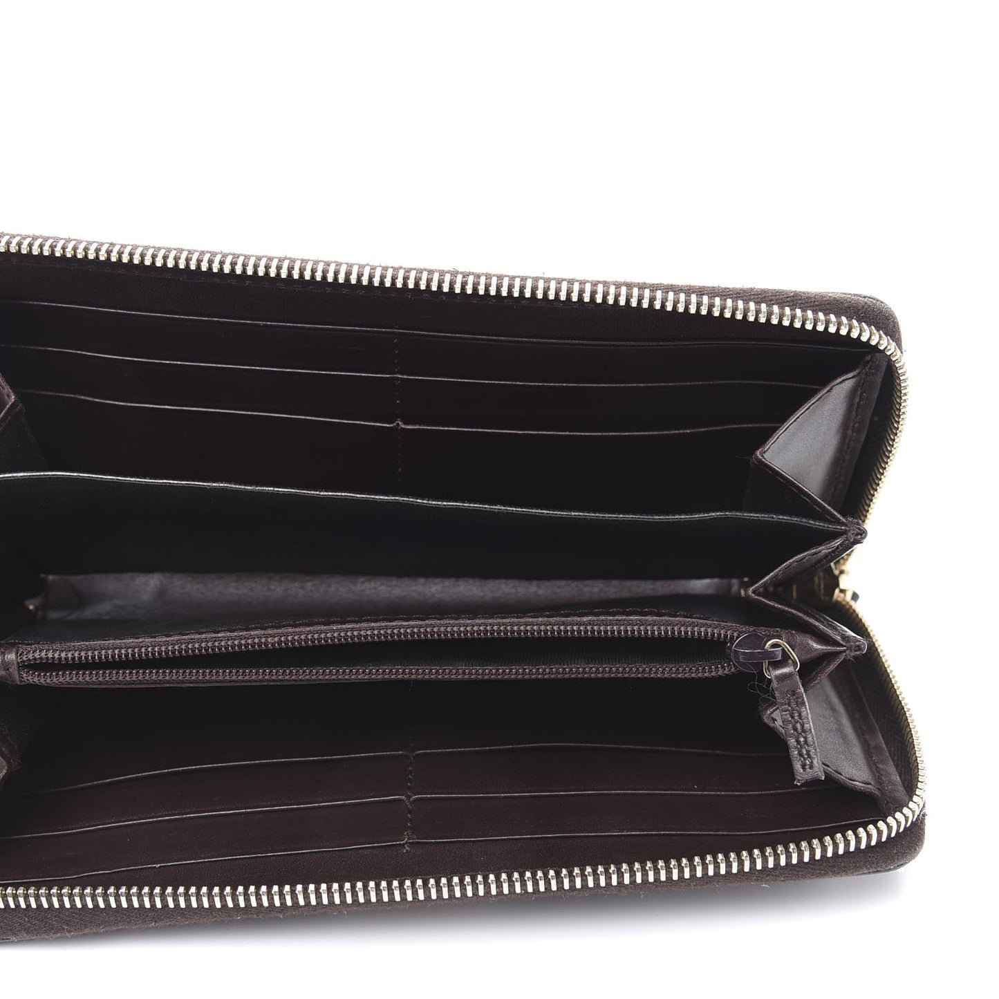 Guccissima Margaux Calfskin Metal Bar Zip Around Wallet Chocolate