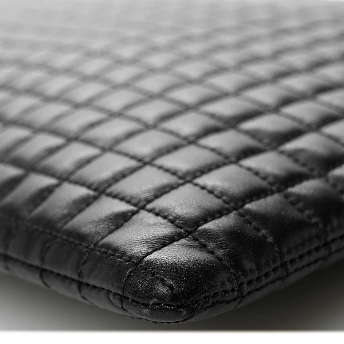 Calfskin Quilted C Charm Pouch Black
