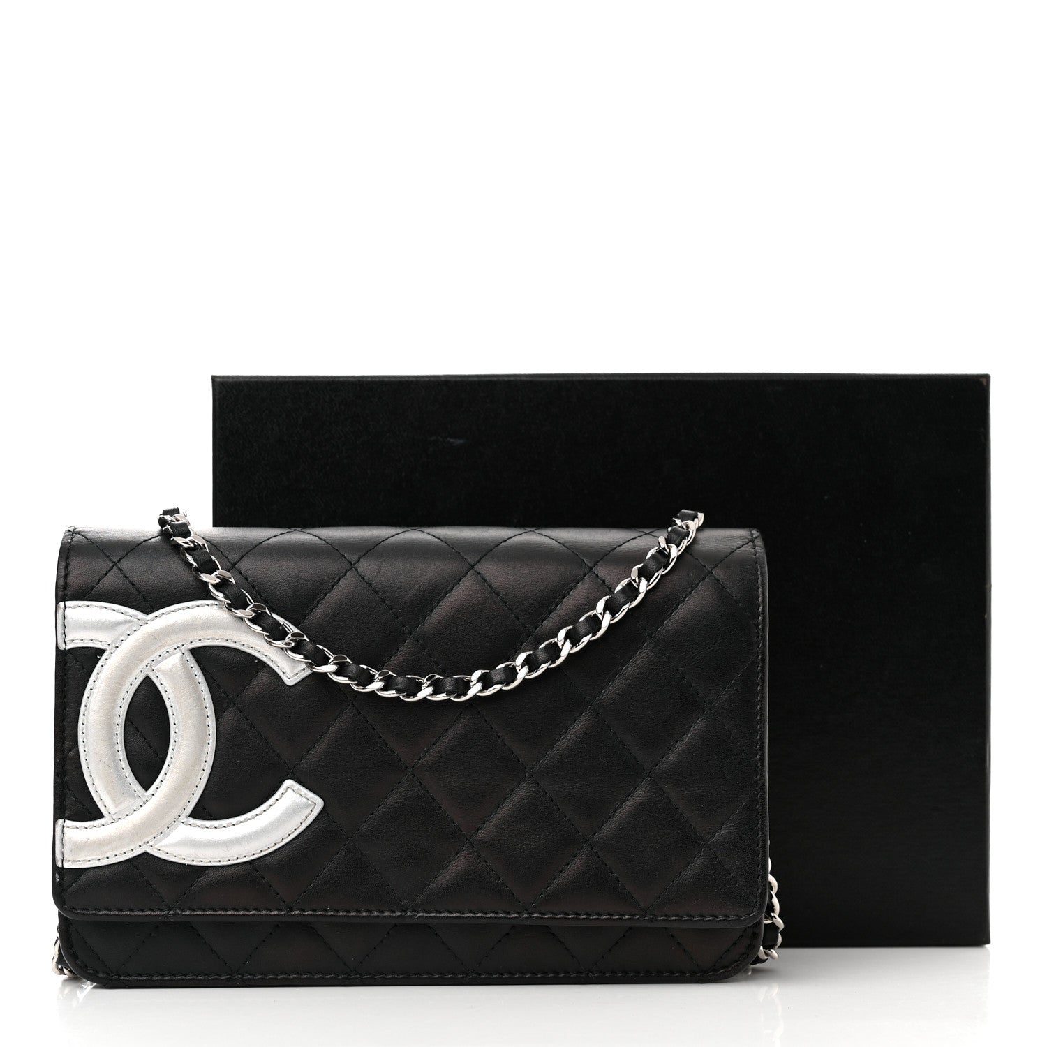 Chanel Calfskin Quilted Cambon Wallet on Chain WOC Black White 14 of 14