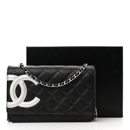 Chanel Calfskin Quilted Cambon Wallet on Chain WOC Black White 14 of 14