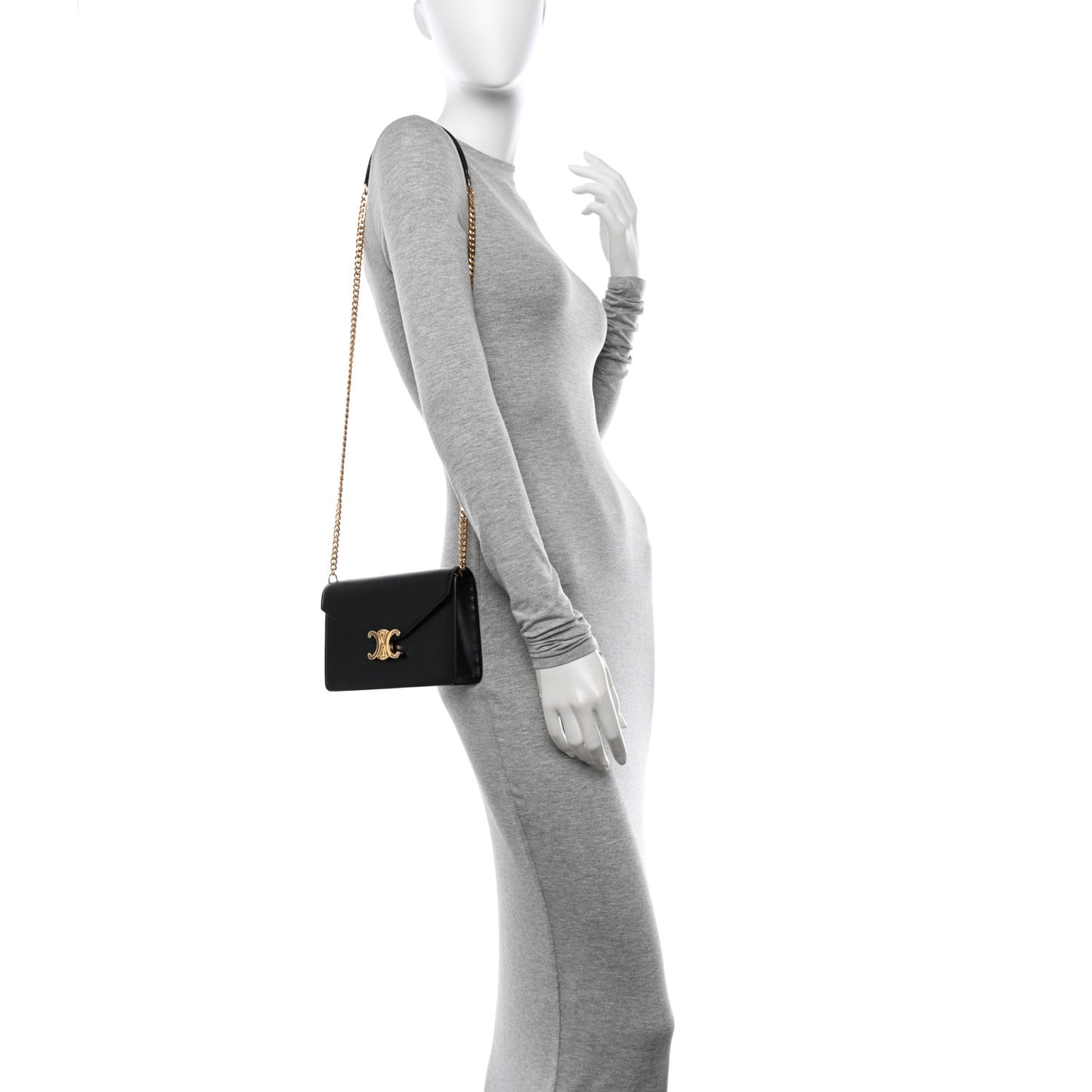 Shiny Calfskin Triomphe Margo Wallet on Chain Black