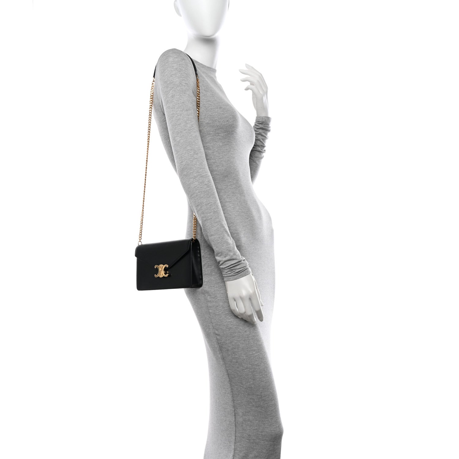 Celine Shiny Calfskin Triomphe Margo Wallet on Chain Black 2 of 11