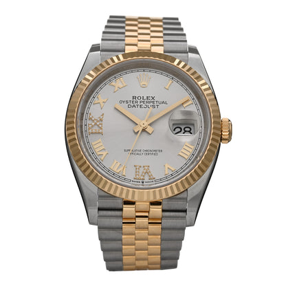 Rolex Stainless Steel 18K Yellow Gold Diamond 36mm Oyster Perpetual Datejust Watch Silver Roman 126233 1 of 5