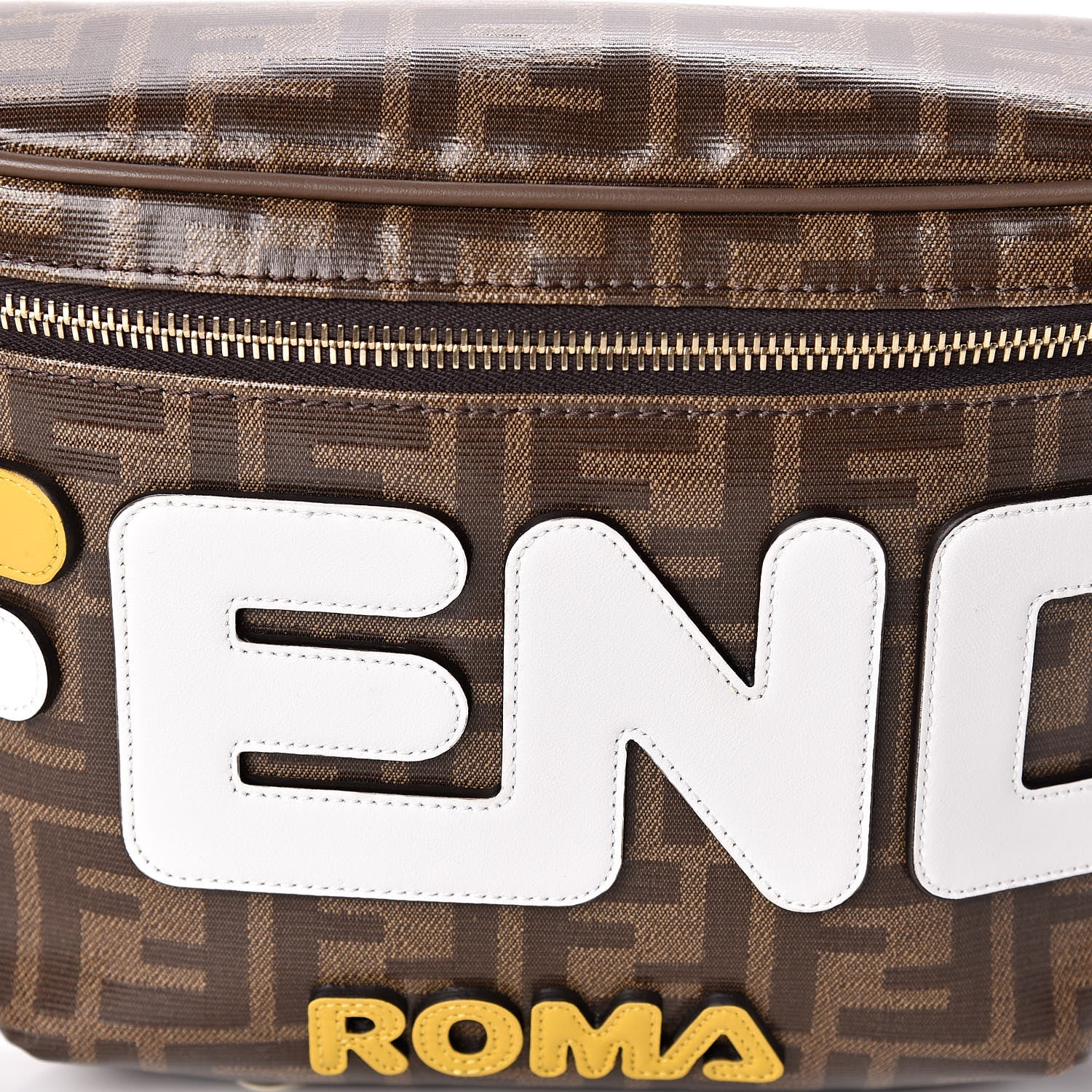 Fendi X FILA Glazed Fabric Vitello Century FF 1974 Mania Belt Bag Mogano Panna White 13 of 13