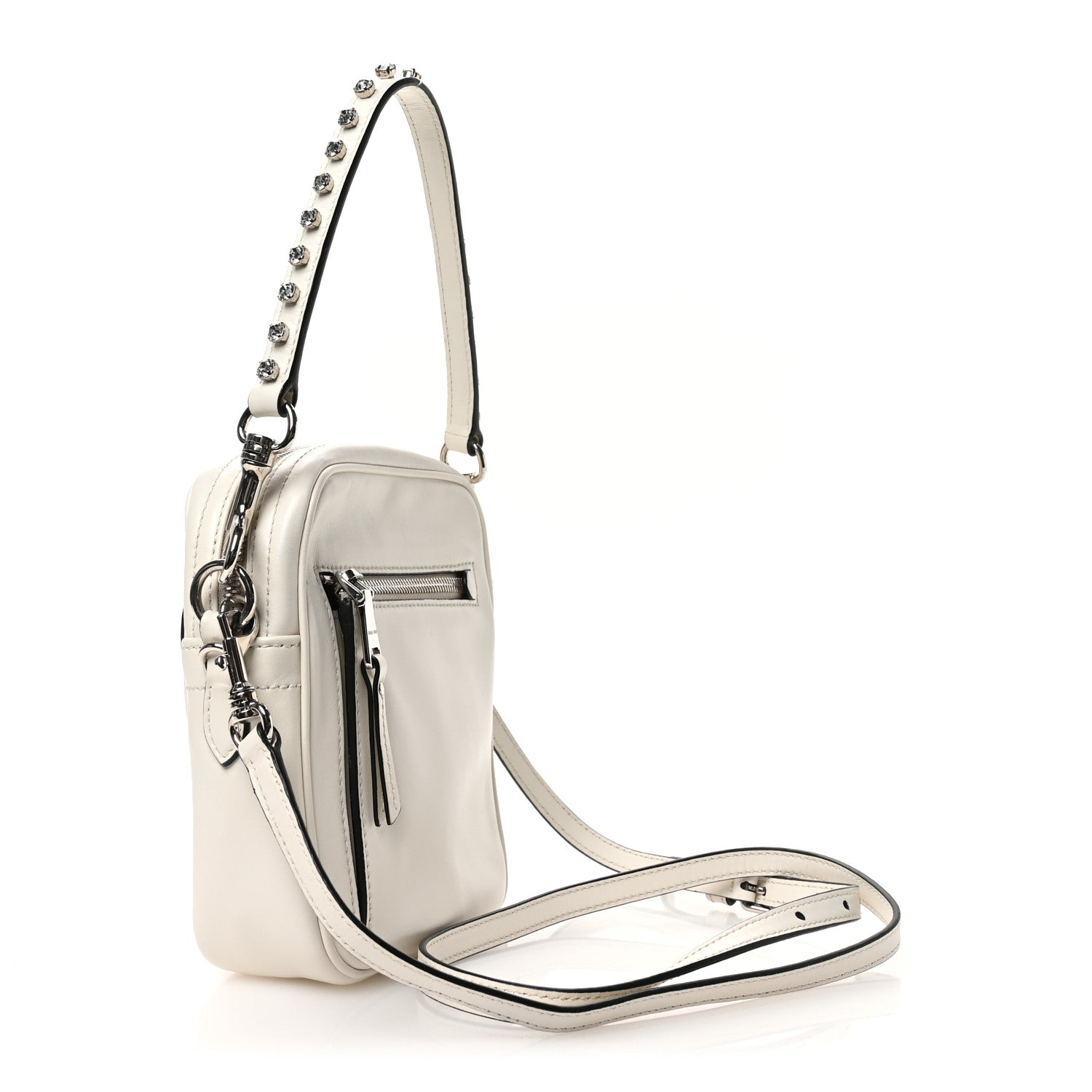 Miu Miu Vitello Soft Calfskin Crystal Embellished Solitaire Camera Bag White 3 of 10