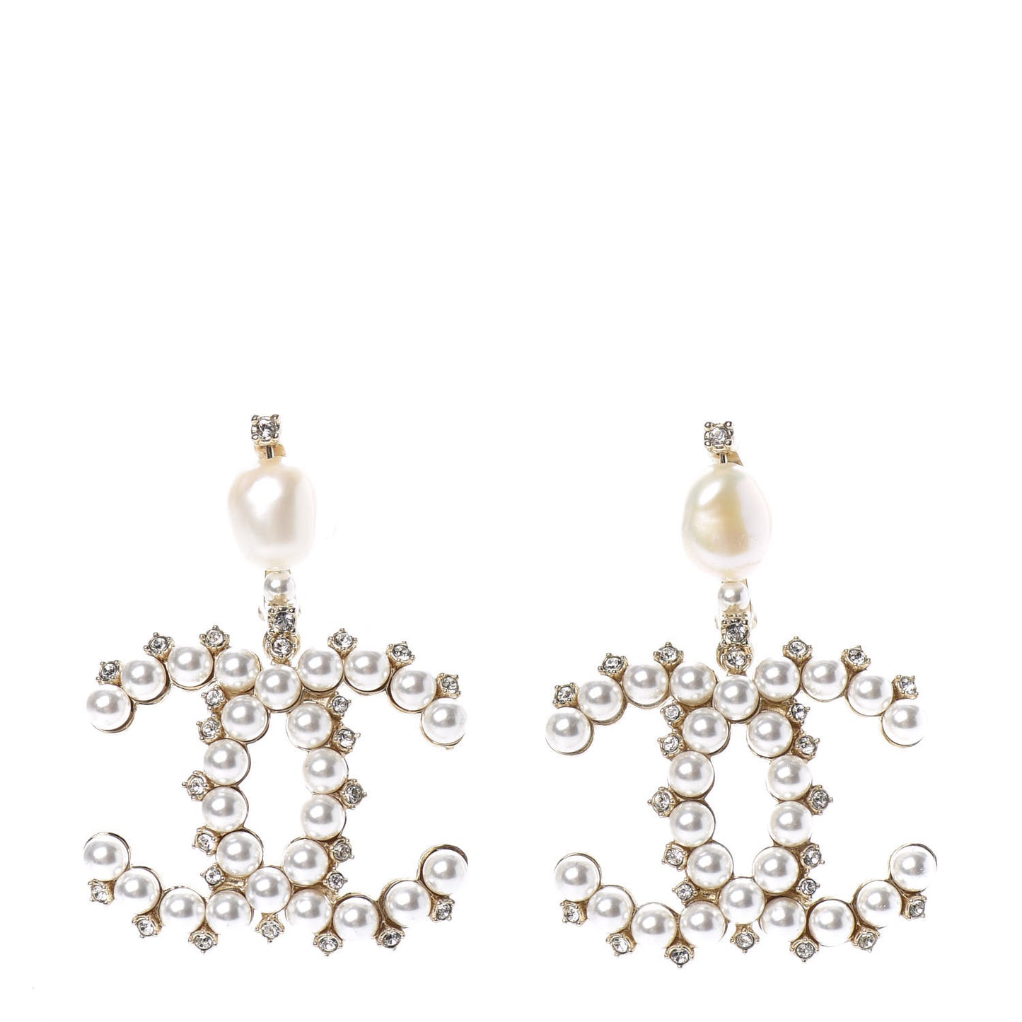 Crystal Pearl CC Drop Earrings Gold