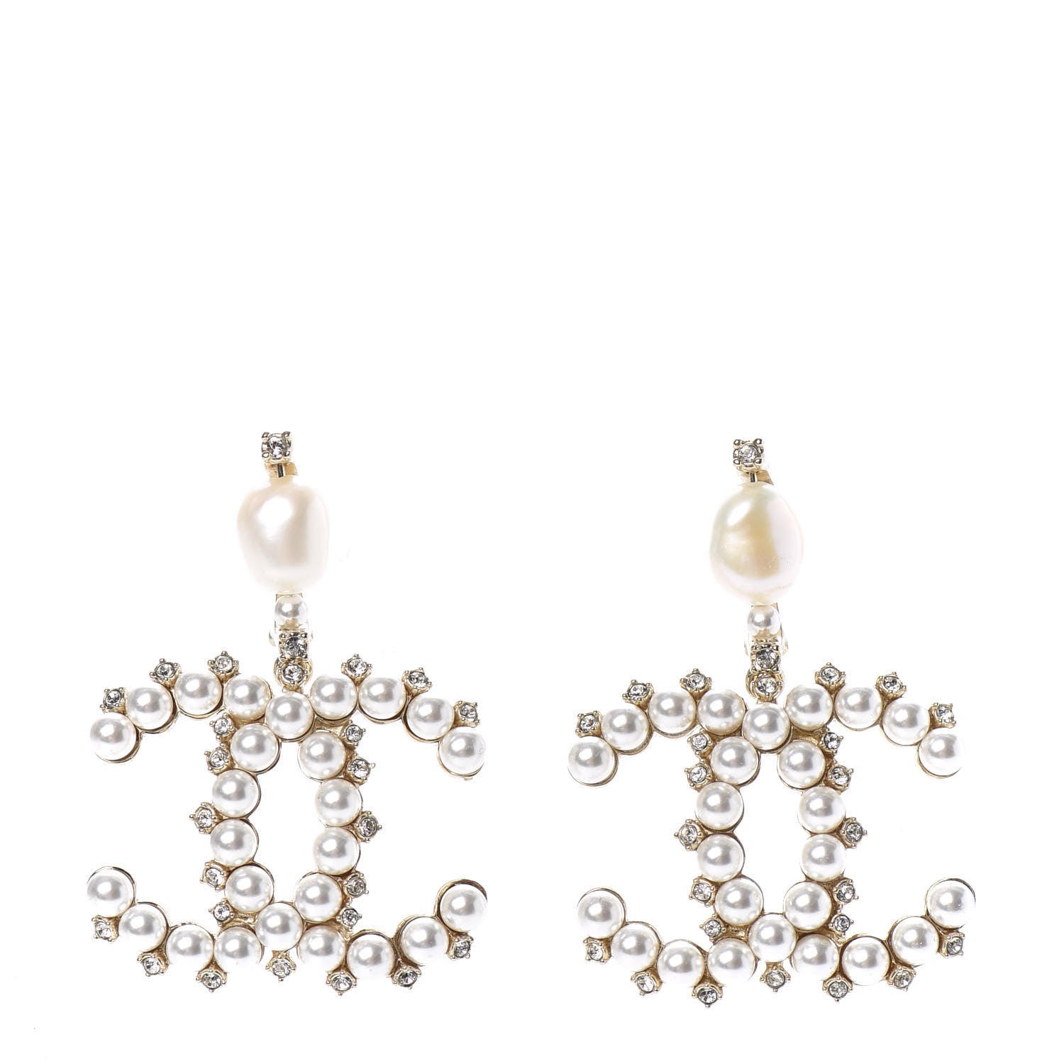 Chanel Crystal Pearl CC Drop Earrings Gold 1 of 4