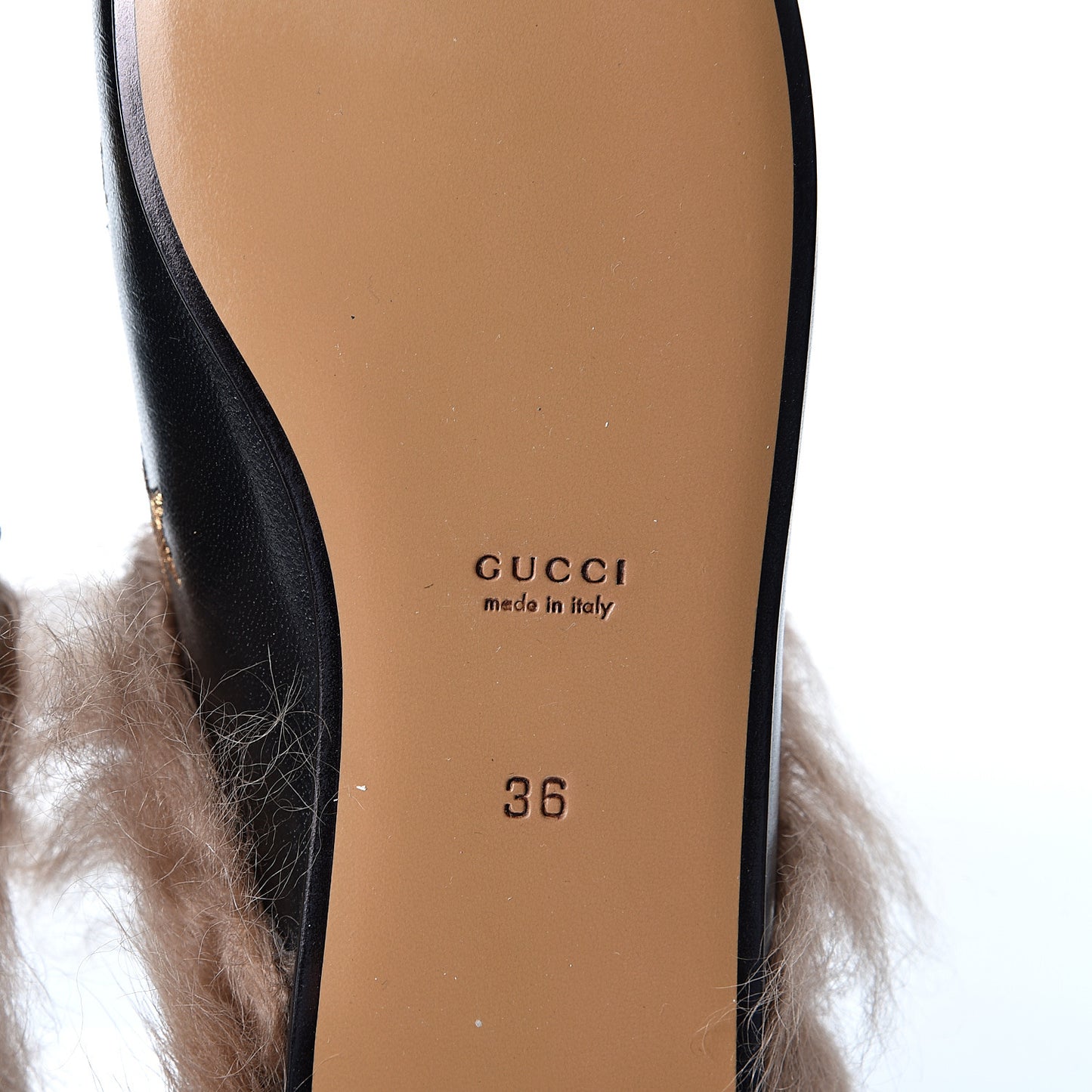 Goatskin Fur Bee Star Embroidered Womens Princetown Slippers 36 Black