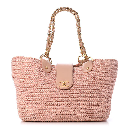 Chanel Straw Raffia Tote Pink 1 of 13