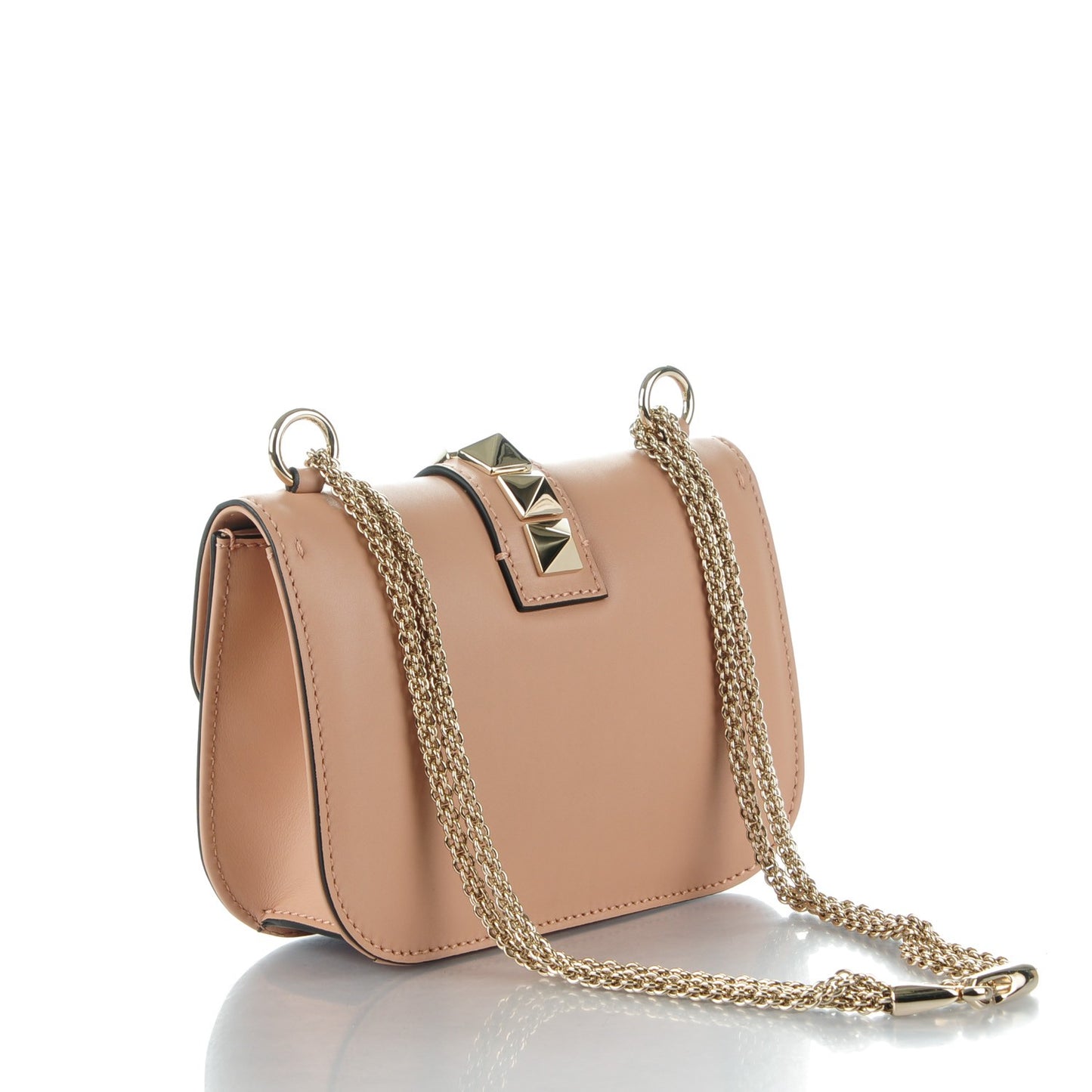 Vitello Small Glam Lock Rockstud Flap Skin Sorbet