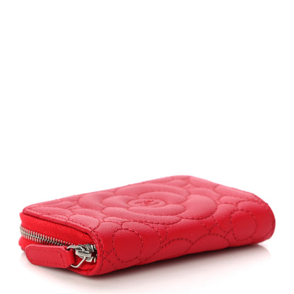 Chanel Caviar Camellia Embossed Zip Coin Purse Red 4 of 10