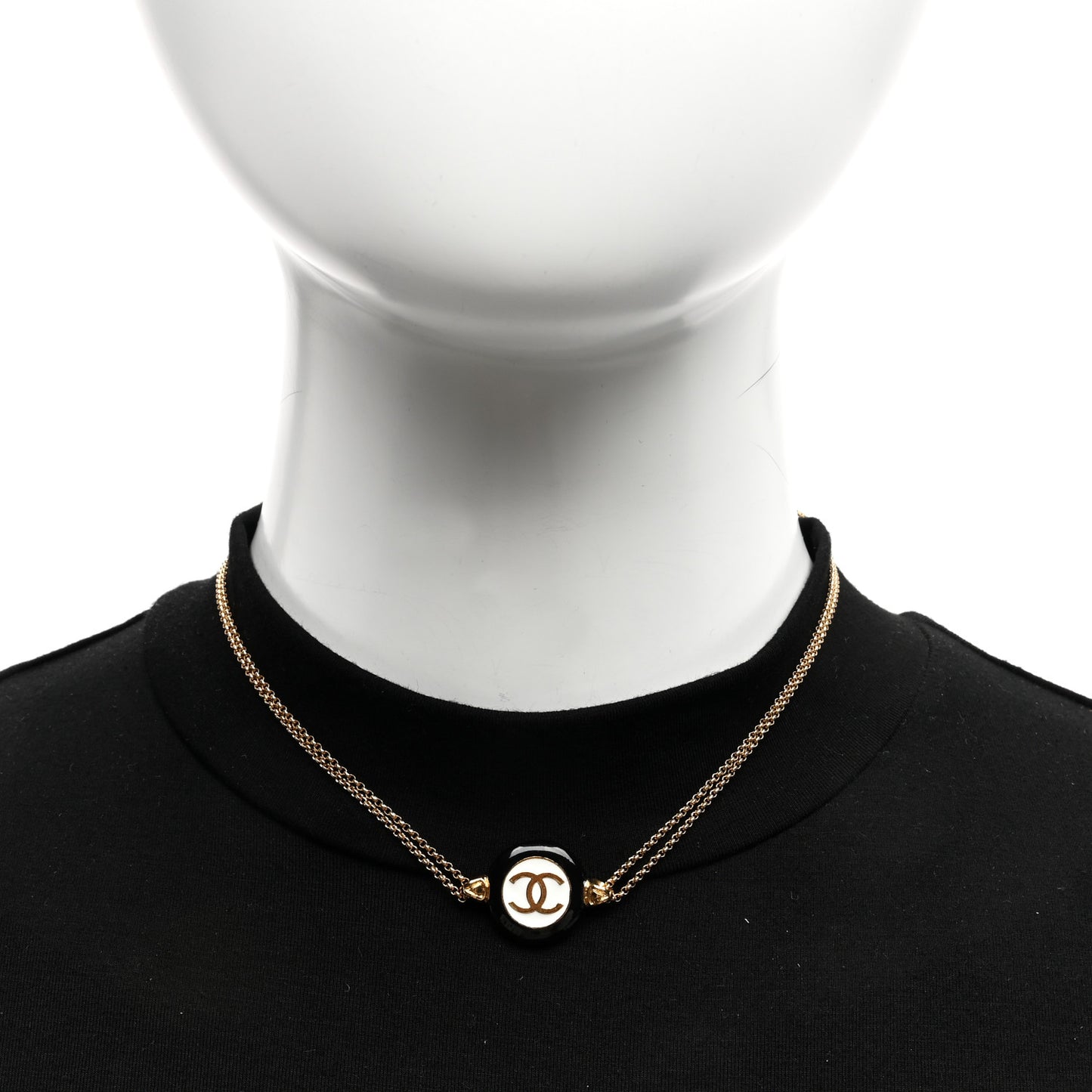 CC Medallion Choker Chain Necklace Gold Black White