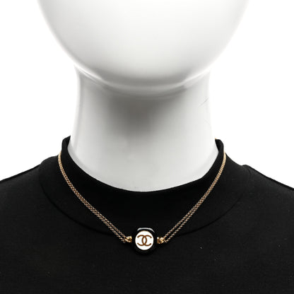 Chanel CC Medallion Choker Chain Necklace Gold Black White 2 of 4