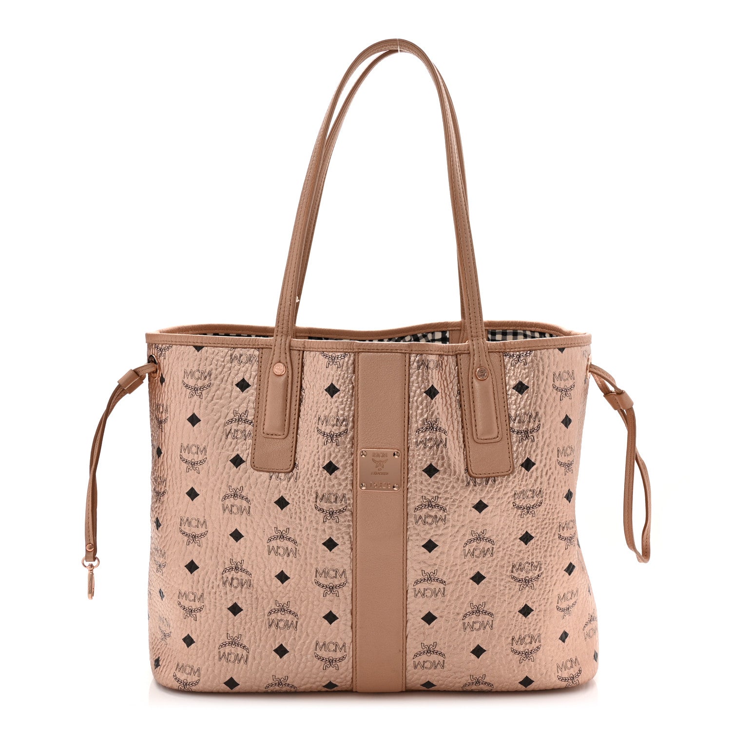 MCM Metallic Visetos Medium Liz Reversible Shopper Tote Champagne Gold 1 of 18