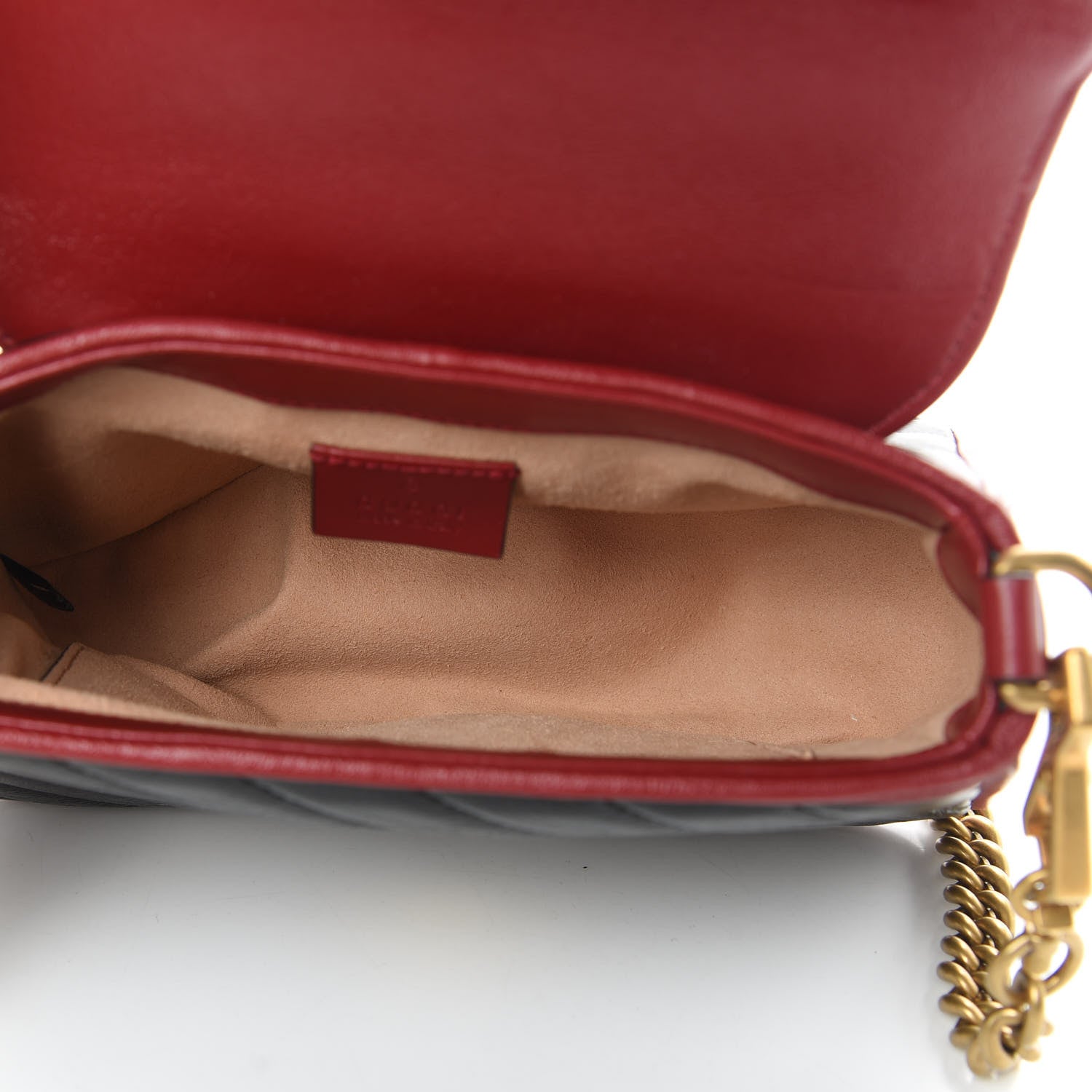 Gucci Vintage Effect Calfskin Matelasse Diagonal Mini Torchon GG Marmont Top Handle Shoulder Bag Black Romantic Cherry 5 of 10