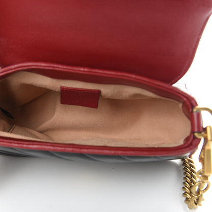 Gucci Vintage Effect Calfskin Matelasse Diagonal Mini Torchon GG Marmont Top Handle Shoulder Bag Black Romantic Cherry 5 of 10