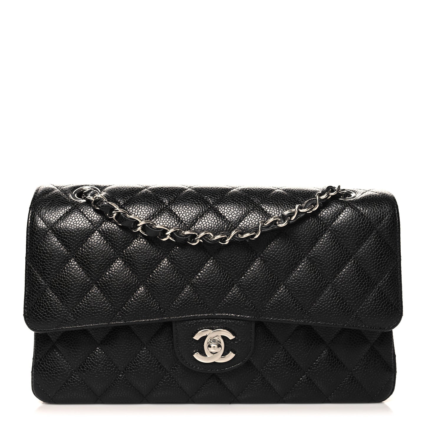 Caviar Quilted Medium Double Flap Black