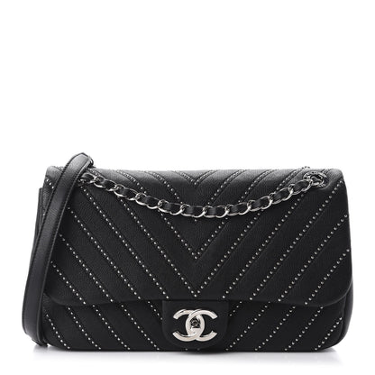 Chanel Calfskin Studded Chevron Quilted Medium Stud Wars Flap Black 1 of 10