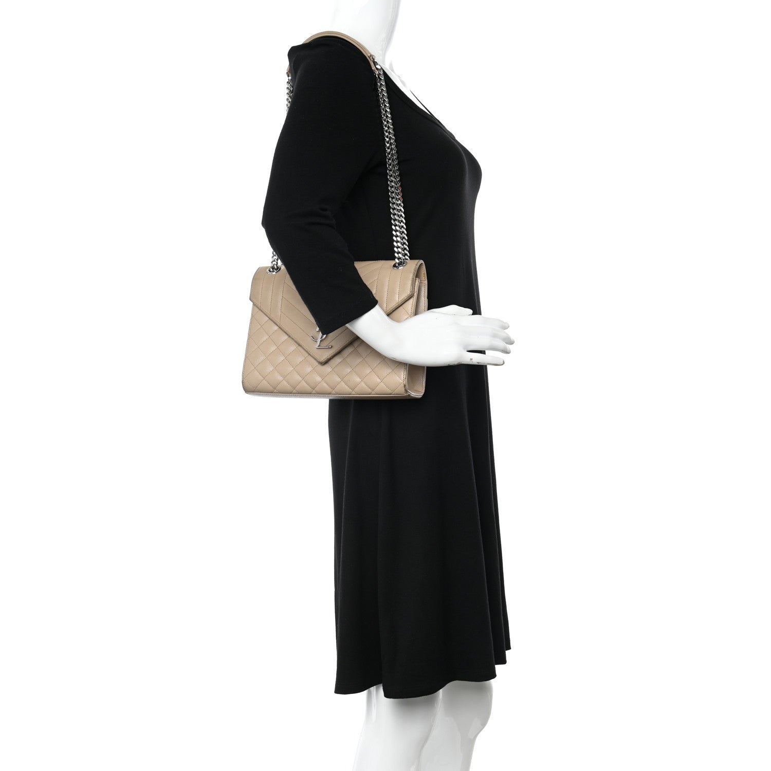 Saint Laurent Grain De Poudre Textured Mixed Matelasse Medium Triquilt Monogram Satchel Dark Beige 2 of 15