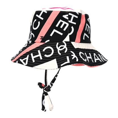 Chanel Cotton Logo Cloche Hat L Ecru Black Pink 1 of 8
