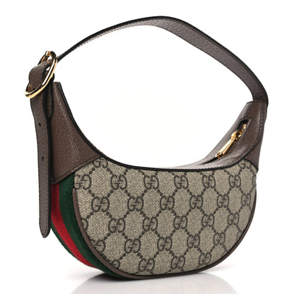 Gucci GG Supreme Monogram Textured Calfskin Web Mini Ophidia Half Moon Hobo Beige Ebony New Acero 3 of 9