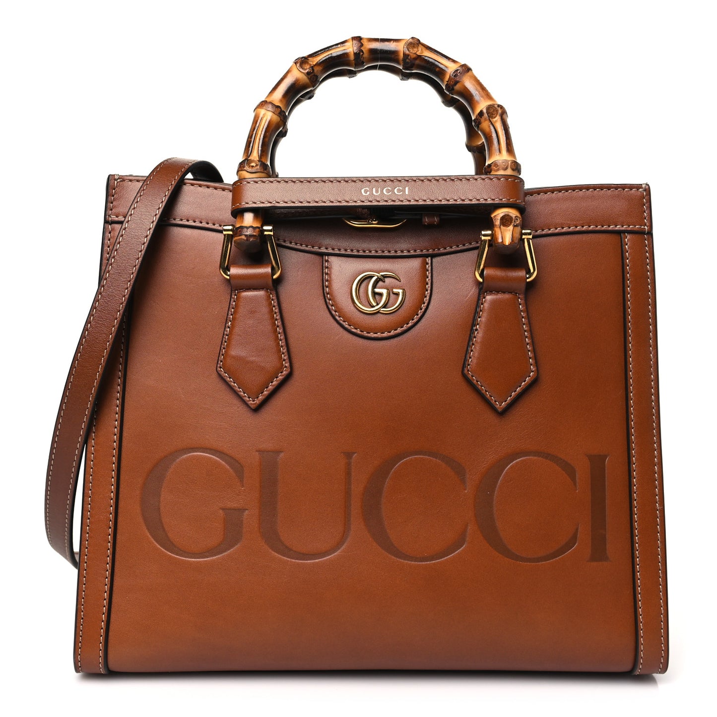 Charisma Calfskin Gucci Embossed Small Diana Tote Bag Peanut Brown