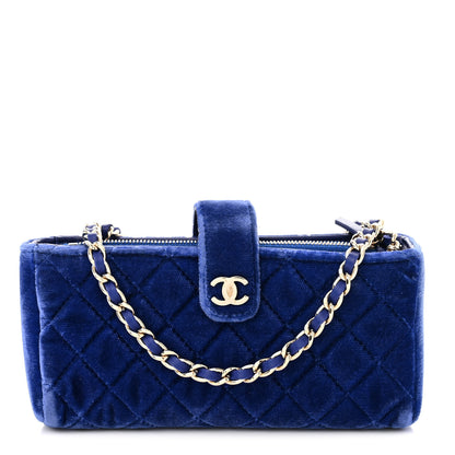 Chanel Velvet Quilted Mini Phone Holder Crossbody Bag Blue 1 of 12
