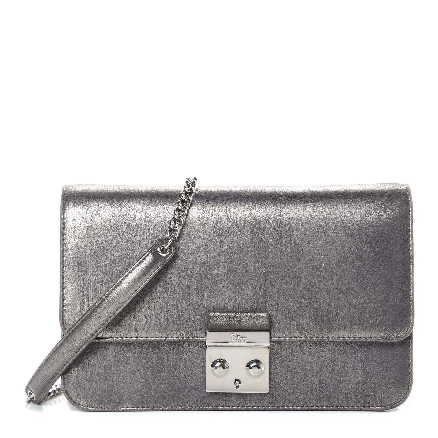 Metallic Brushed Calfskin Miss Dior Promenade Pouch Gunmetal