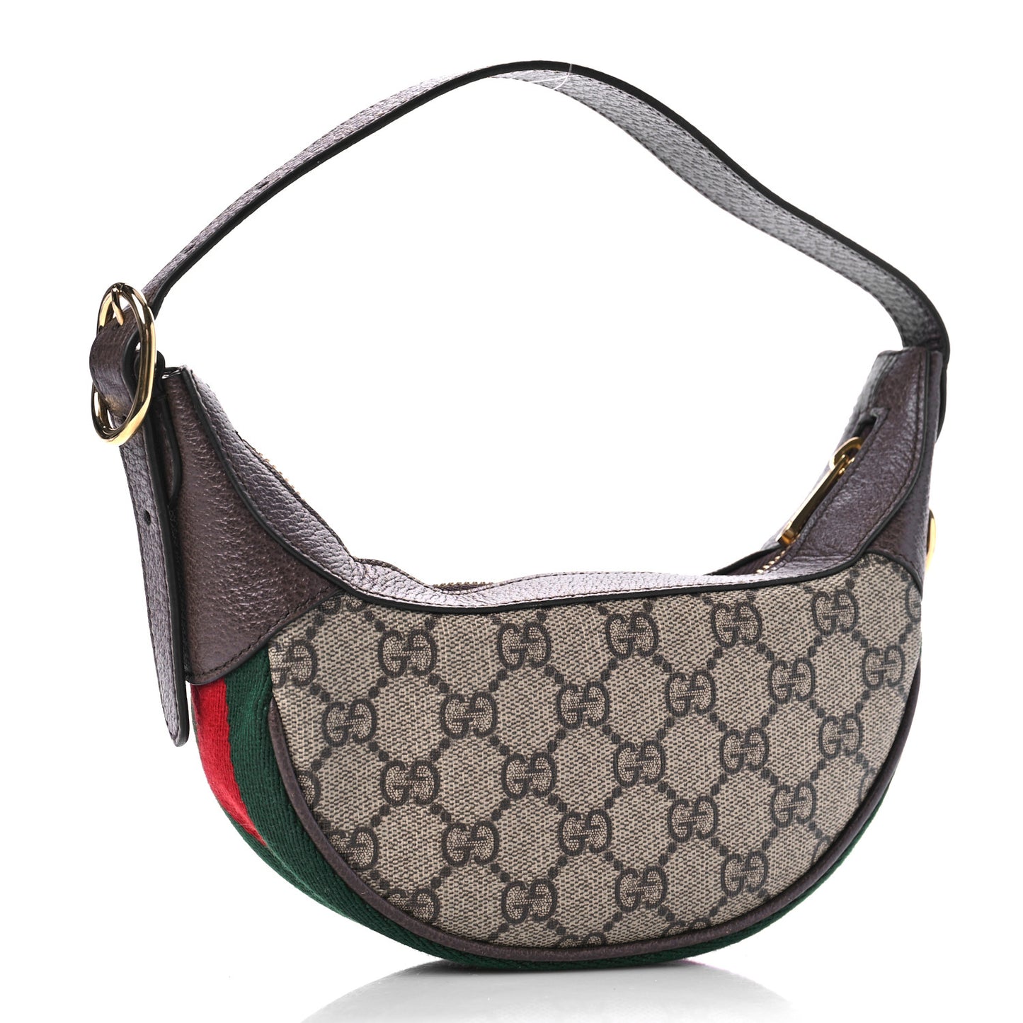 GG Supreme Monogram Textured Calfskin Web Mini Ophidia Half Moon Hobo Beige Ebony New Acero