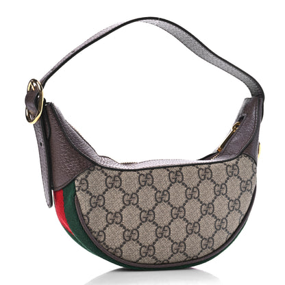 Gucci GG Supreme Monogram Textured Calfskin Web Mini Ophidia Half Moon Hobo Beige Ebony New Acero 3 of 9