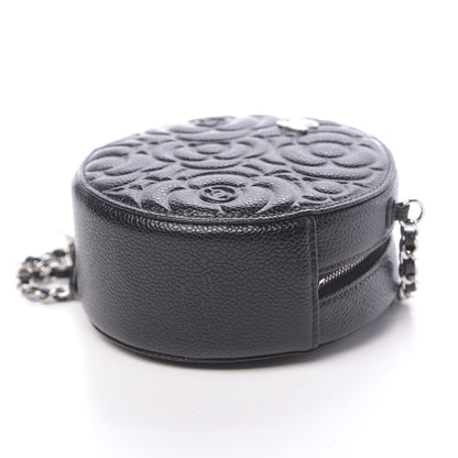 Chanel Caviar Camellia Embossed Round Clutch With Chain Black 10 of 12