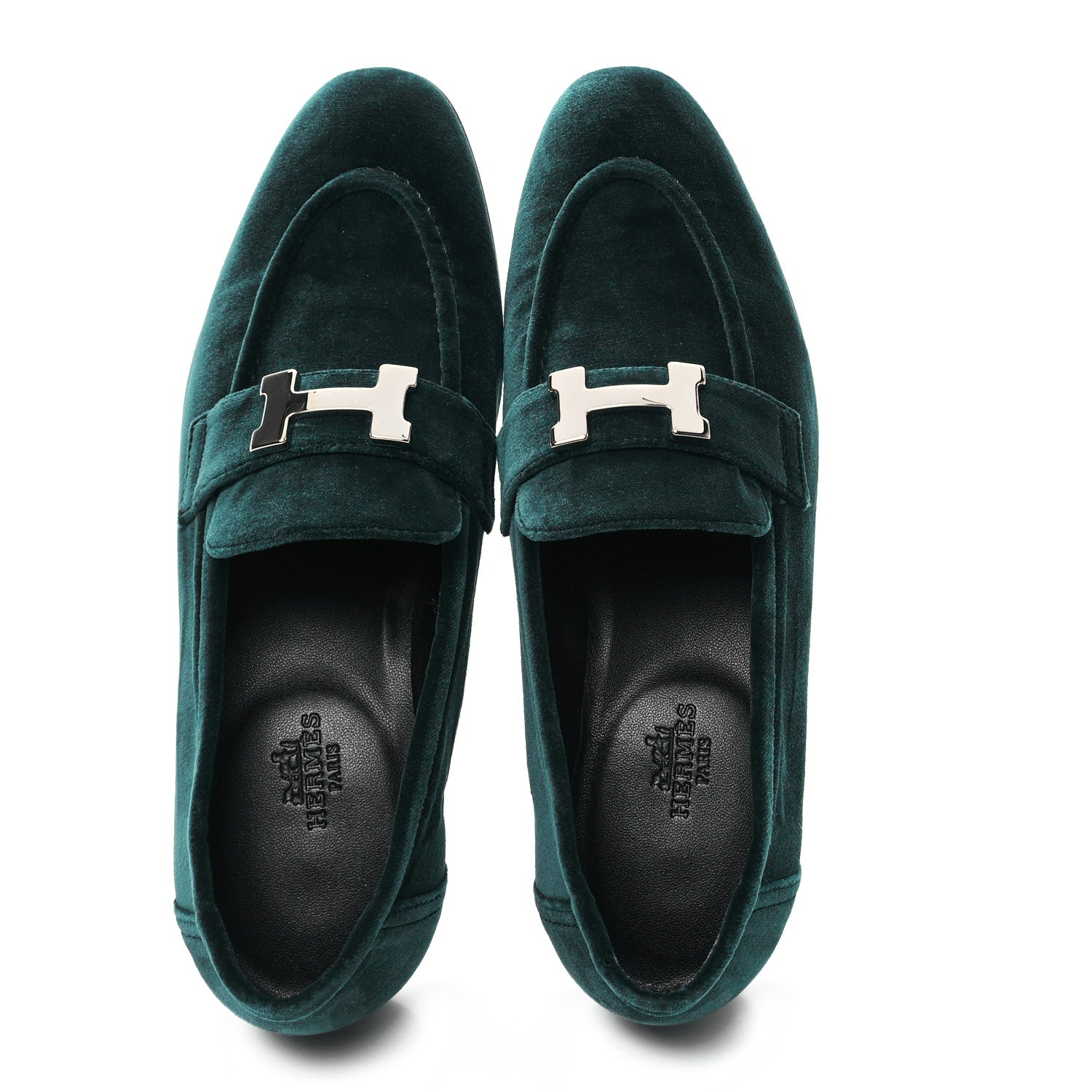 Hermes Velvet Womens Paris Loafers 36 Vert Fonce 2 of 10