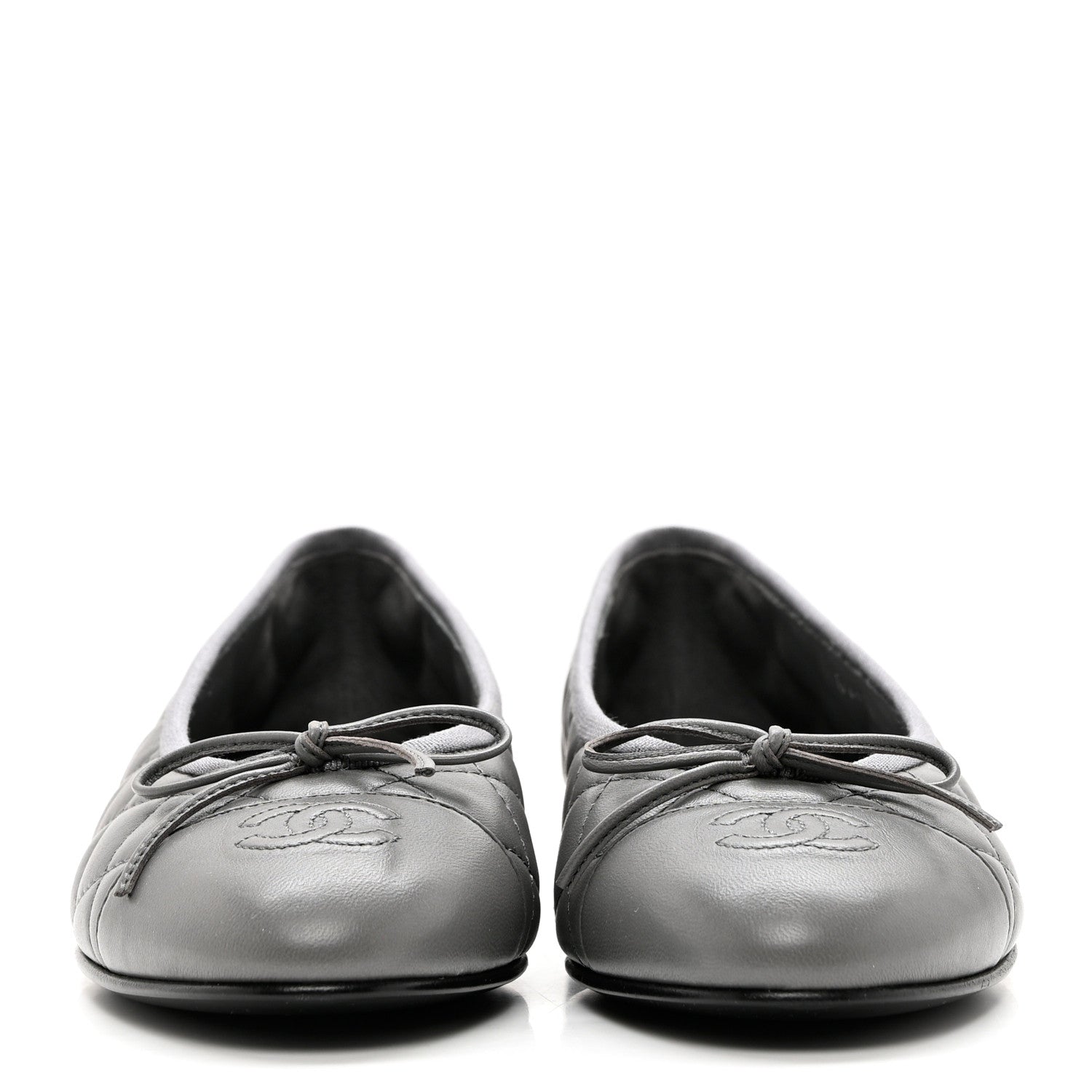 Chanel Crumpled Lambskin Quilted CC Ballerina Flats 39 Grey 2 of 8