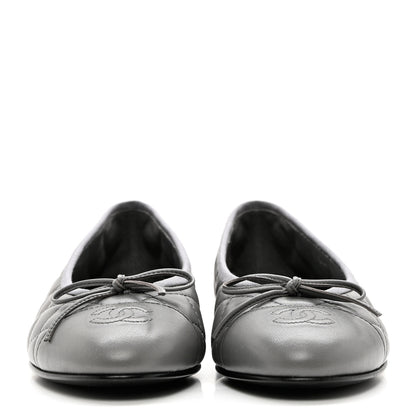 Chanel Crumpled Lambskin Quilted CC Ballerina Flats 39 Grey 2 of 8
