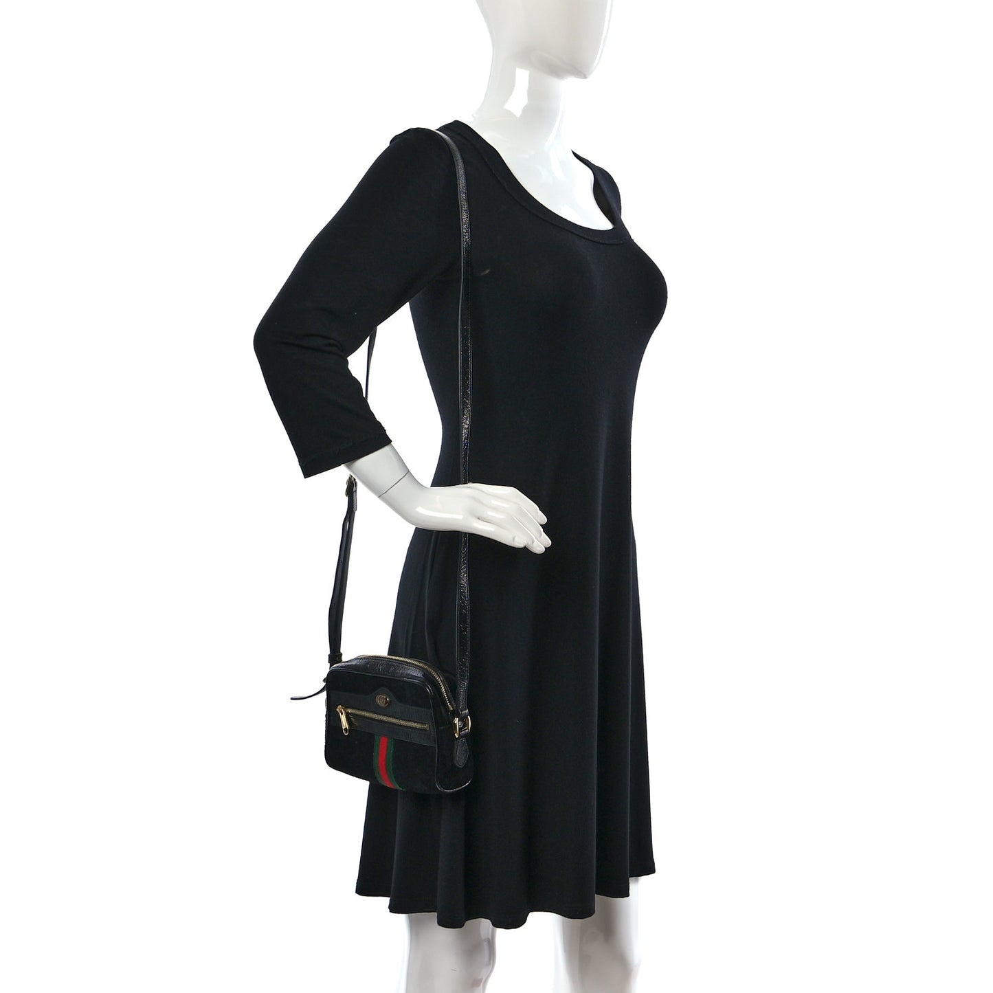 Suede Patent Web Mini Ophidia Shoulder Bag Black
