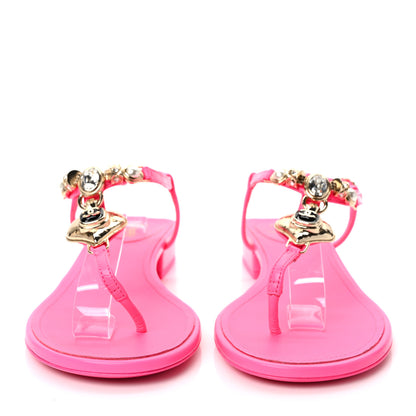 Chanel Shiny Lambskin Pearl Crystal CC Heart Thong Sandals 39 Neon Pink 2 of 8