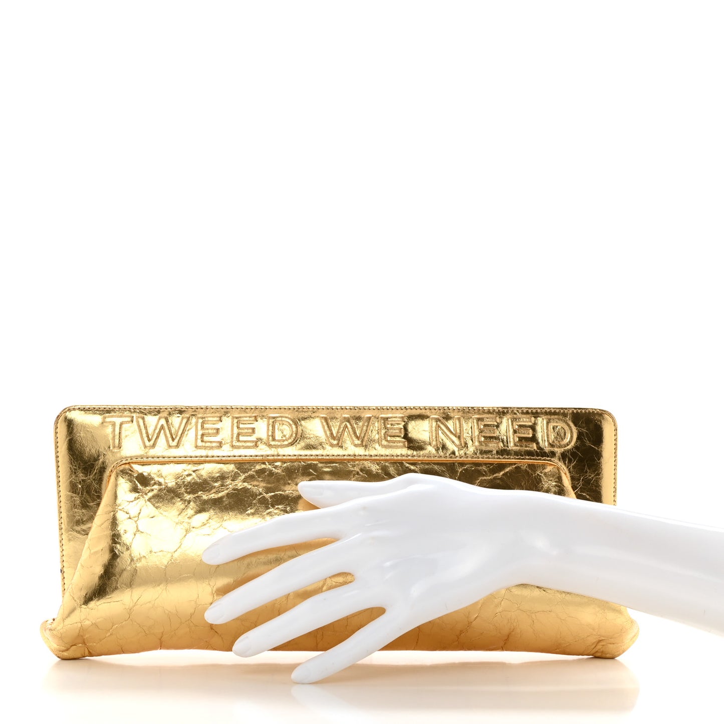 Metallic Lambskin Tweed We Need 5x5=CC Clutch Gold