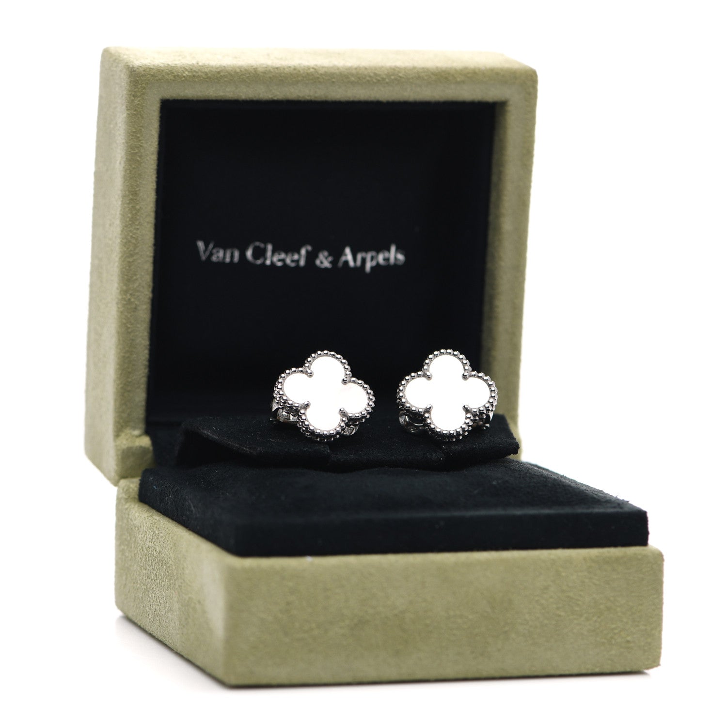 Van Cleef & Arpels 18K White Gold Mother of Pearl Vintage Alhambra Earrings 6 of 6