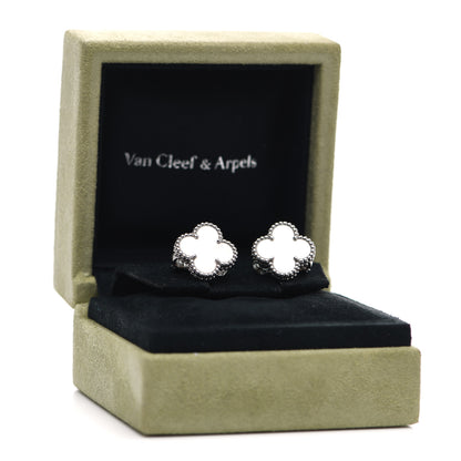 Van Cleef & Arpels 18K White Gold Mother of Pearl Vintage Alhambra Earrings 6 of 6